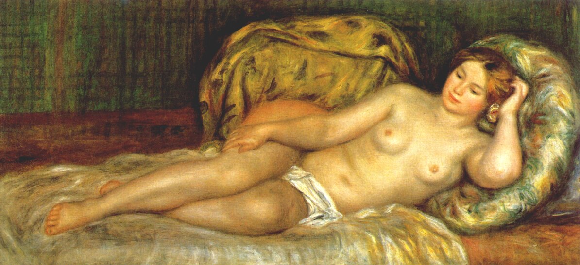 Nude reclining on cushions - Pierre-Auguste Renoir painting on canvas